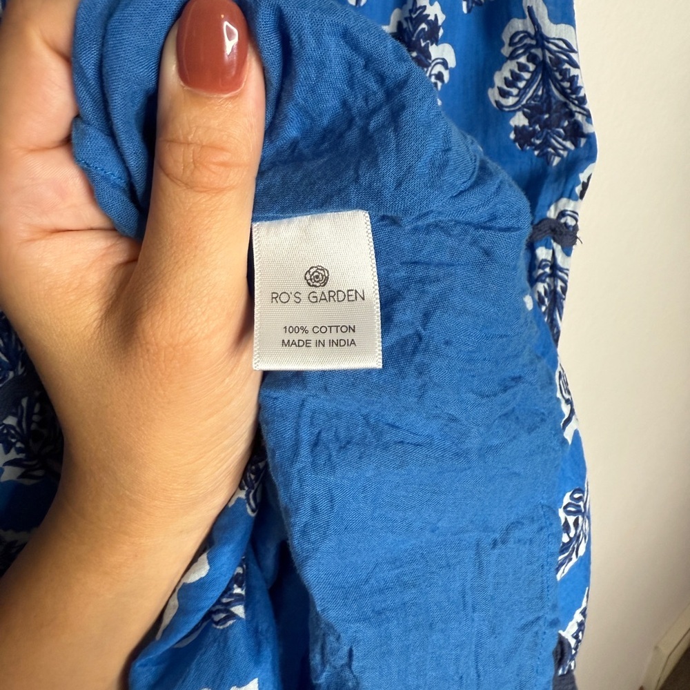 Ro’s Garden Blue Floral Cotton Sleeveless V Neck Lined Dress Size L - Picture 6 of 15